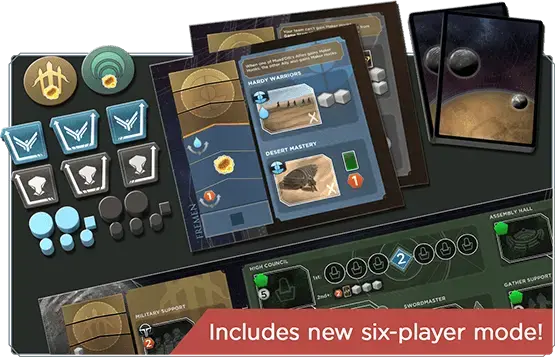 Alt text: Dune: Imperium – Uprising six-player team mode.