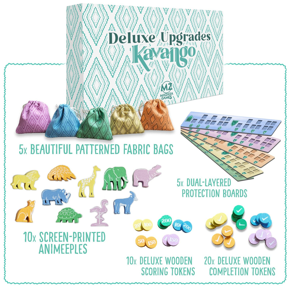 Kavango Board Game Deluxe Component Upgrade with bags, animeeples and tokens