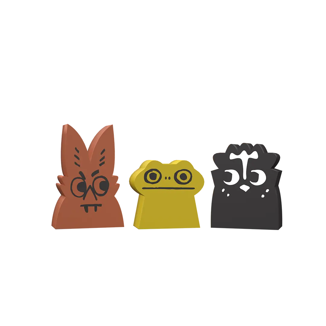 Three small stylized character pieces for the Root Homeland Expansion
