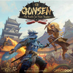Board game cover titled 'Gunsen: The Battle for Toshi Ranbo' with samurai characters and traditional architecture.