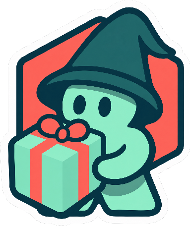 Boardgamist giveaway mascot holding a gift