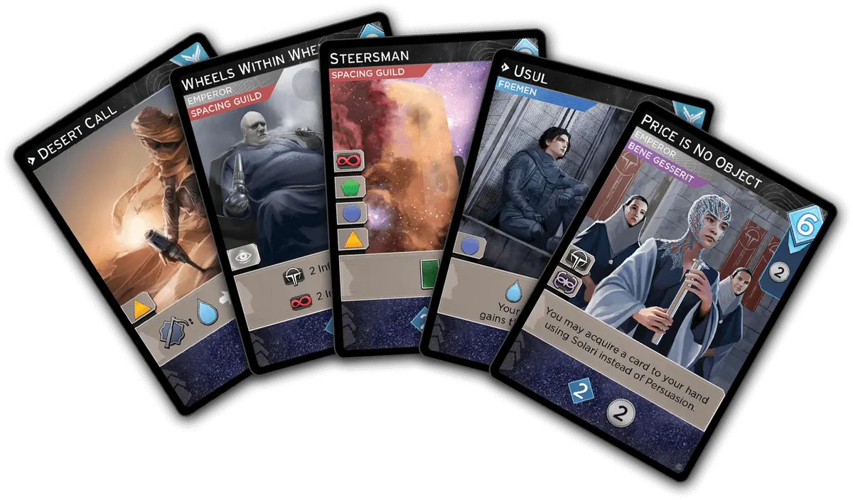 Alt text: Dune: Imperium – Uprising cards and resources.