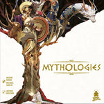 Box art for Mythologies board game featuring several gods from different pantheons including Egyptian and Nordic