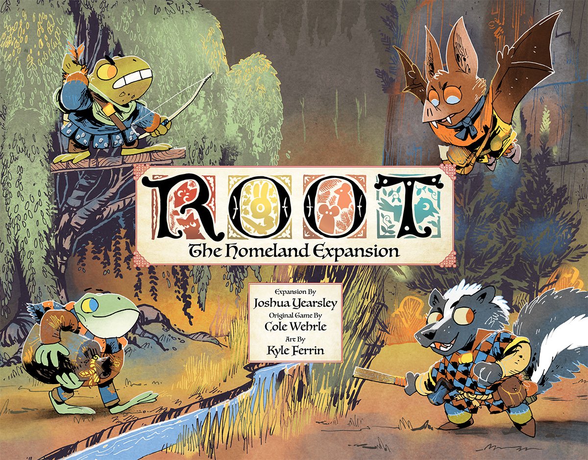 Cover of 'ROOT: The Homeland Expansion' with cartoon animals and colorful text.