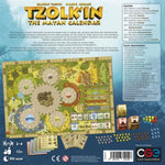 Board game packaging for 'Tzolk'in: The Mayan Calendar' with game components and rules.
