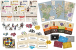 Components displayed for Codenames Critical Role Adventures on a white background, featuring multiple illustrated rulebooks, maps, character cards, tokens, dice, and play money.