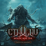 Board game cover featuring a Cthulhu-like creature with text 'Cthulhu: Death May Die' and 'Fear of the Unknown'.