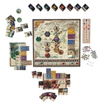 Toshi Ranbo component set with map, cards, and pieces on a white background