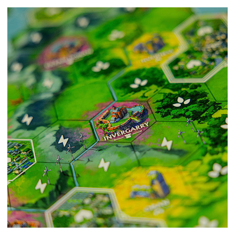 A zoomed in stylish photograph of the Rebirth board game map