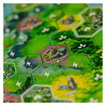 A zoomed in stylish photograph of the Rebirth board game map
